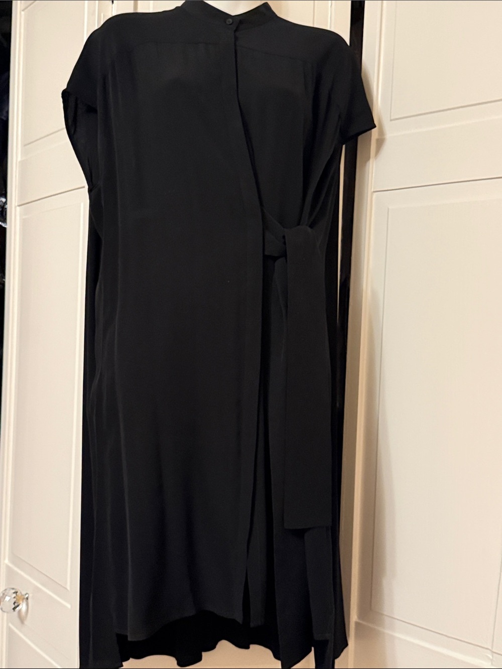 AllSaints Black Midi Tie-Waist Dress